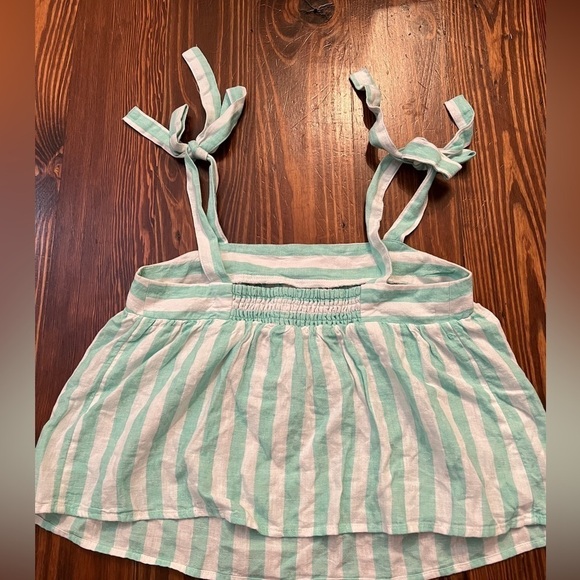 STONEY CLOVER x TARGET Mint Green & White Stripe Linen Blend Top Flowy Crop Bows - Picture 5 of 7